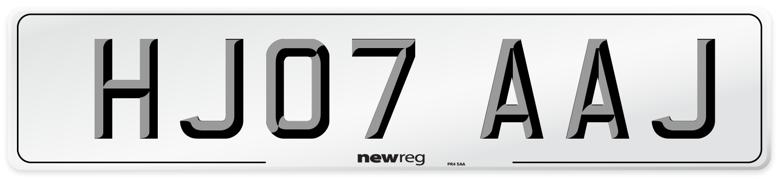 HJ07 AAJ Number Plate from New Reg